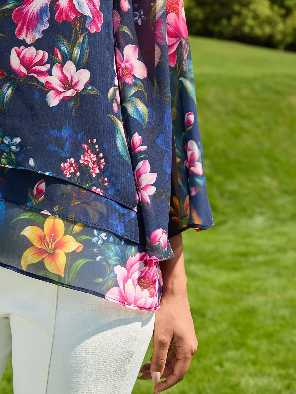 Sapphire Rose Garden Flowy Chiffon Layered Blouse