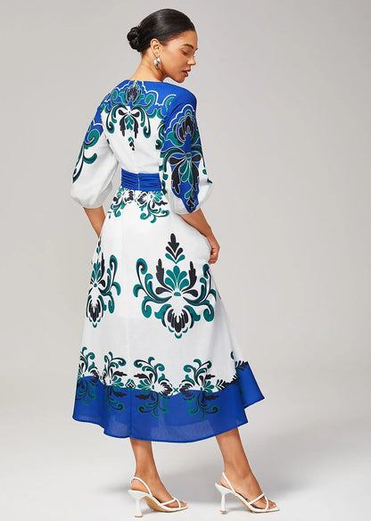 Bold Multicolor Print Cotton Linen Like Dress