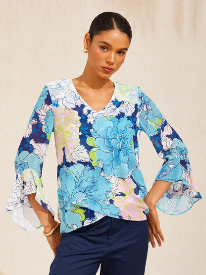 Pastel Wash Peony Flowy Chiffon Blouse