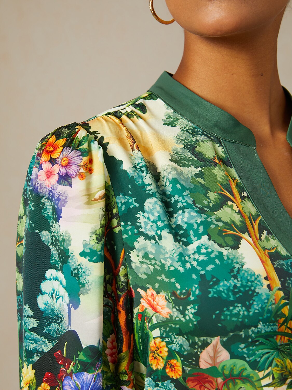 Emerald Garden Silky Satin Blouse