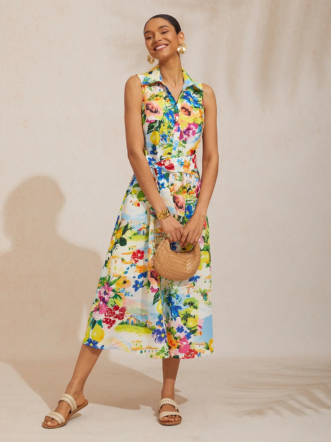 St Barth Blooms Airy Linen Look Blue Shirt Dress