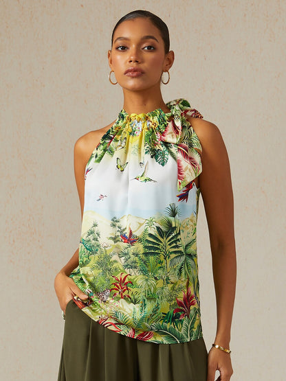 Olive Eden Silky Satin Sleeveless Halter Top