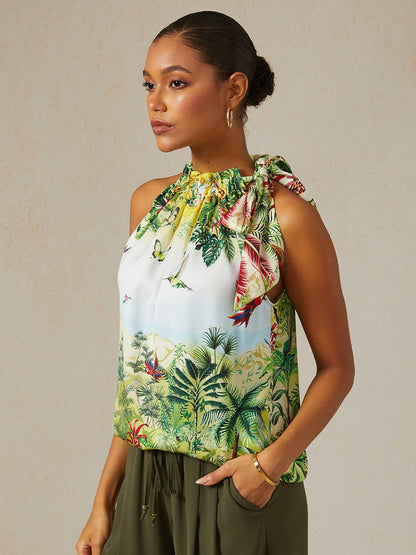 Olive Eden Silky Satin Sleeveless Halter Top