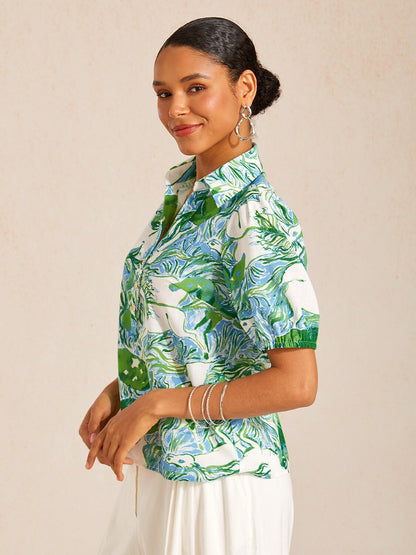 Graphic Art Mustang Linen Look Top