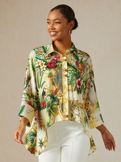 Verdant Garden Muse Silky Satin Oversized Shirt