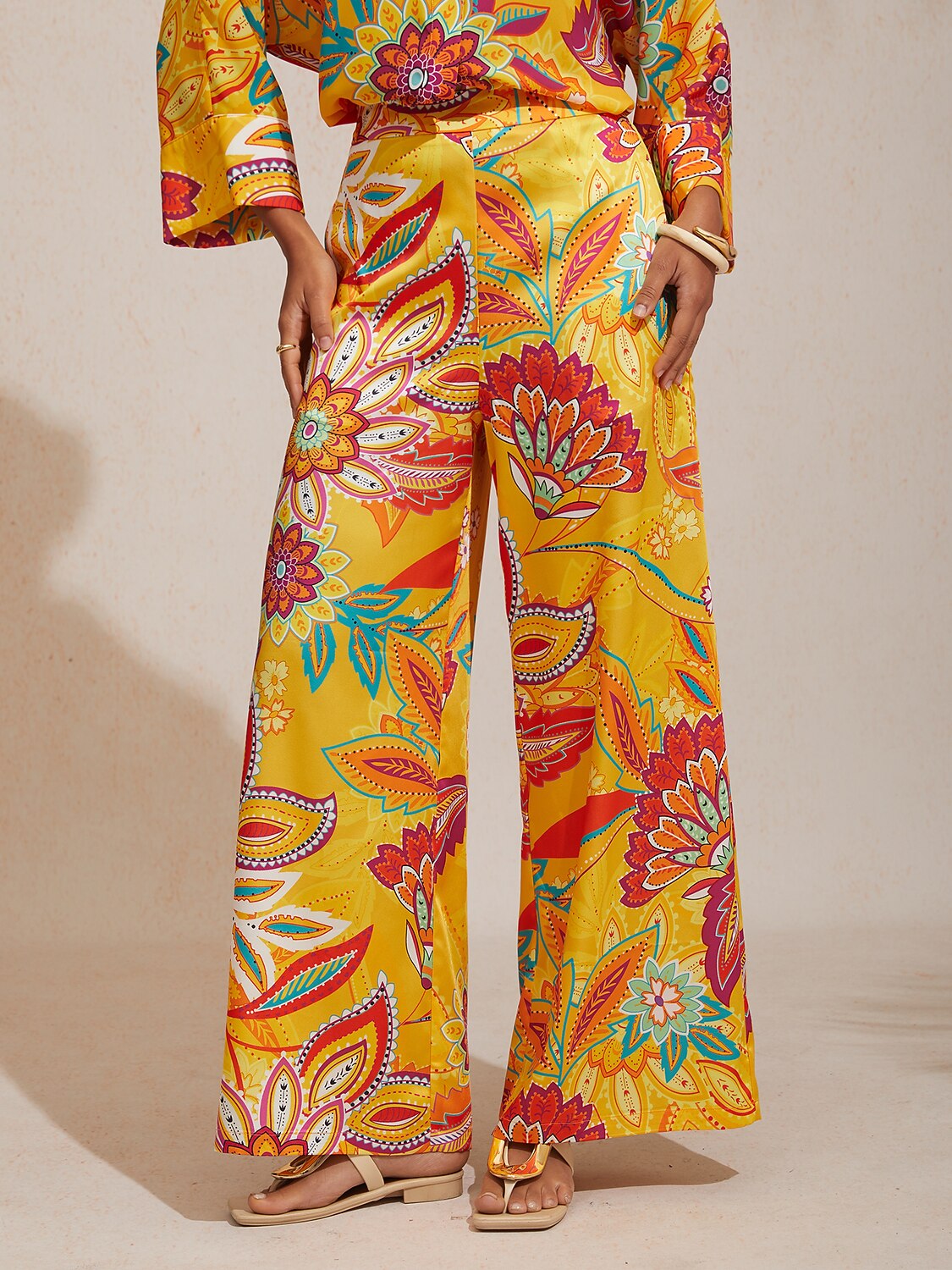 Boho Paisley Silky Wide-Leg Pants