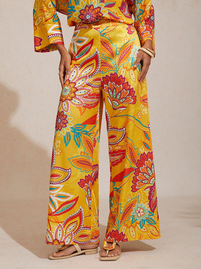 Boho Paisley Silky Wide-Leg Pants