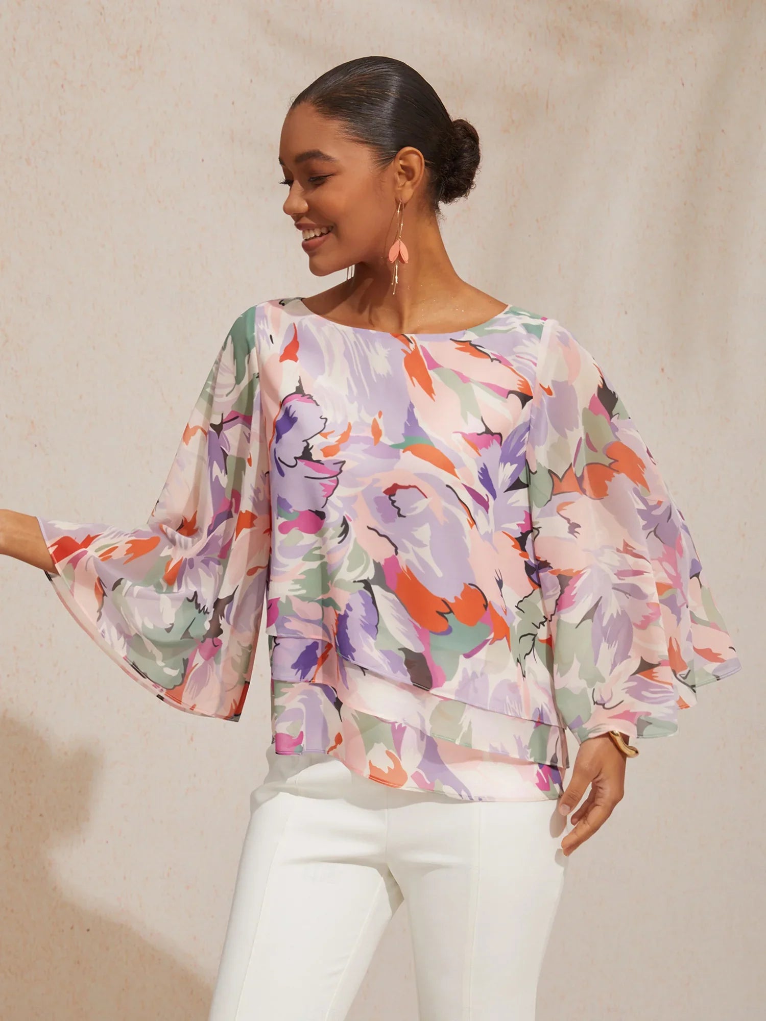 Spring Blooms Flowy Chiffon Layered Blouse
