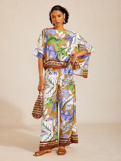 Pastel Floral Garden Silky Satin Dolman Batwing Top