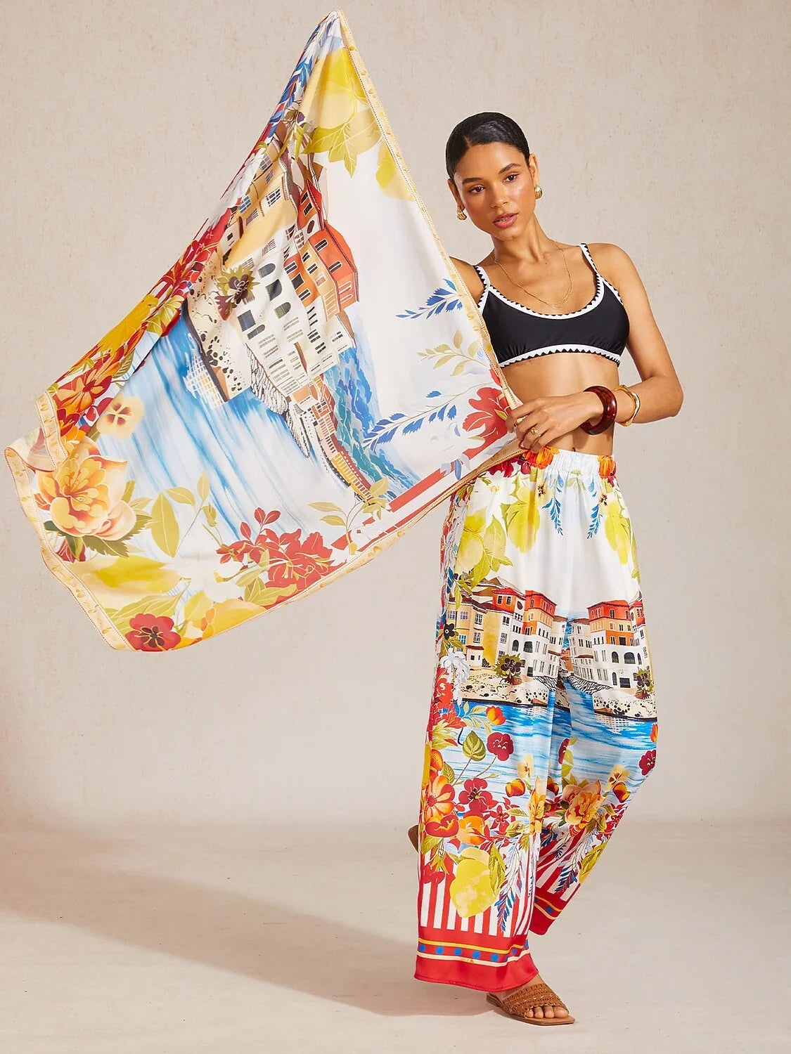 Santorini Summer Flowy Chiffon Square Scarf
