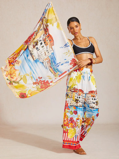 Santorini Summer Flowy Chiffon Square Scarf