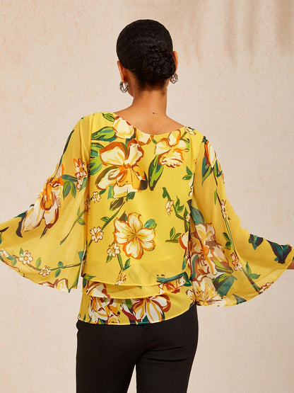 Lime Magnolia Glow Layered Chiffon Blouse