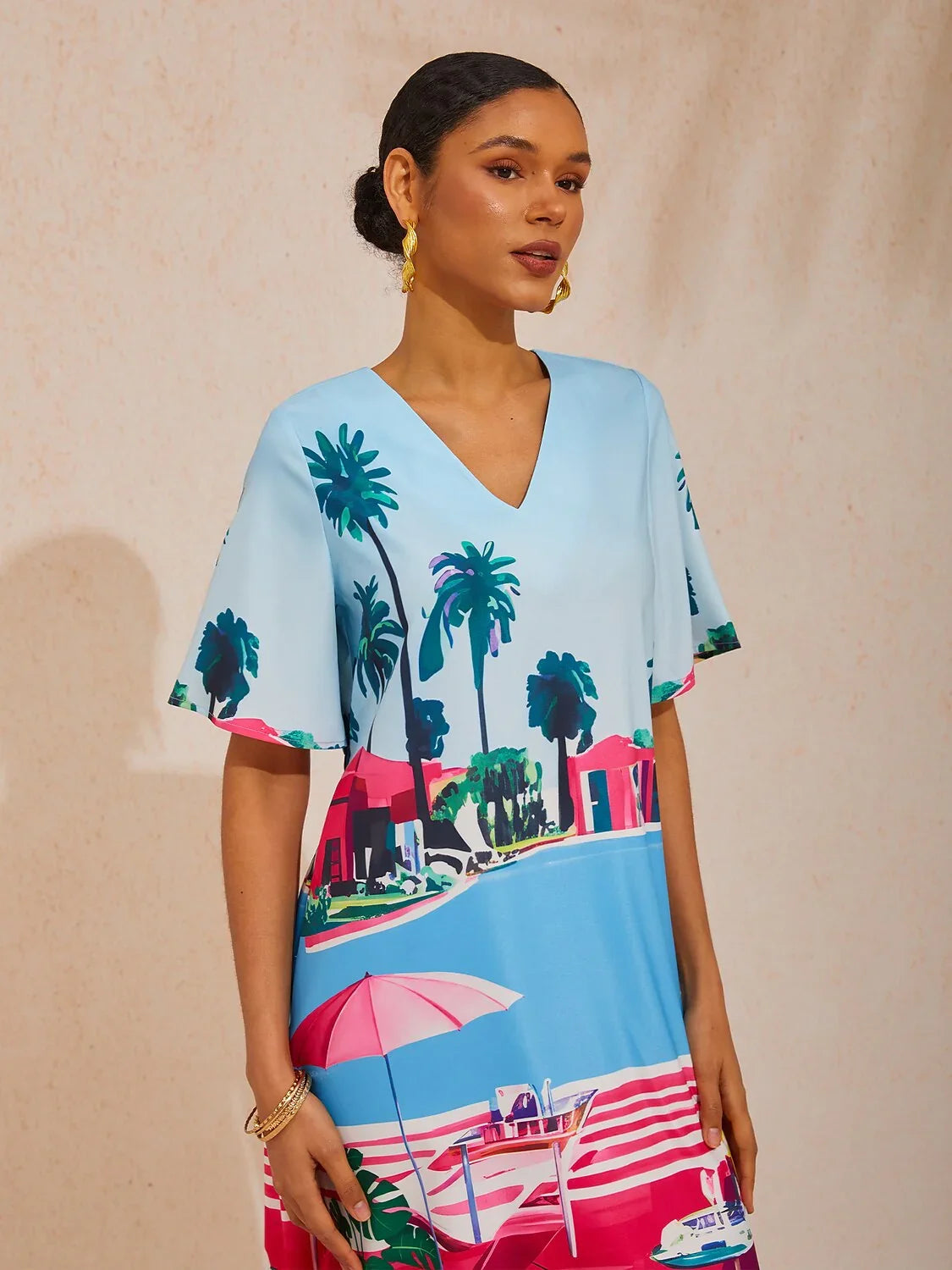 Santorini Summer Silky Satin Mini Dress