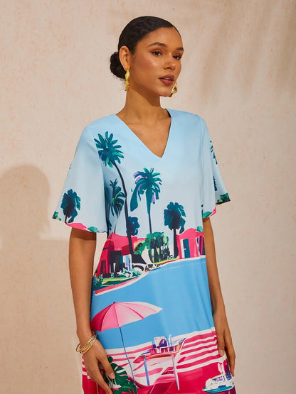 Santorini Summer Silky Satin Mini Dress