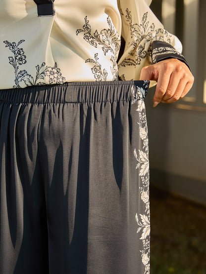 Noir Baroque Silky Satin Wide Leg Pants