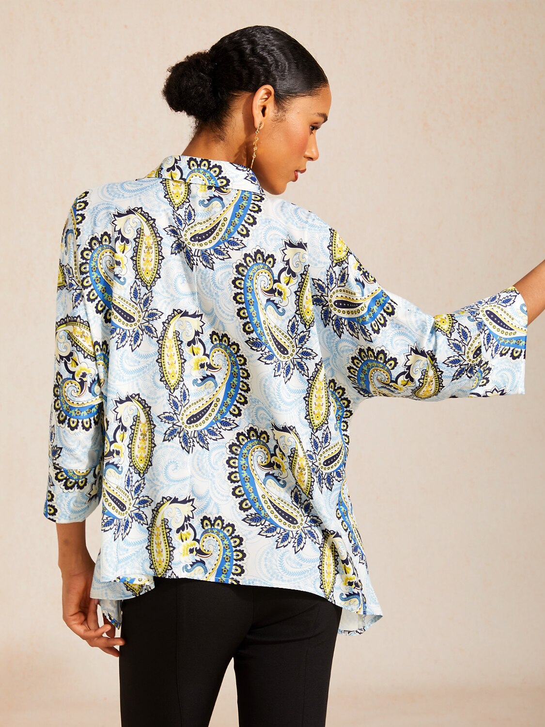Skyline Paisley Flora Silky Satin Dolman Sleeve Top