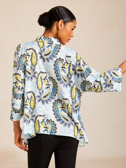Skyline Paisley Flora Silky Satin Dolman Sleeve Top