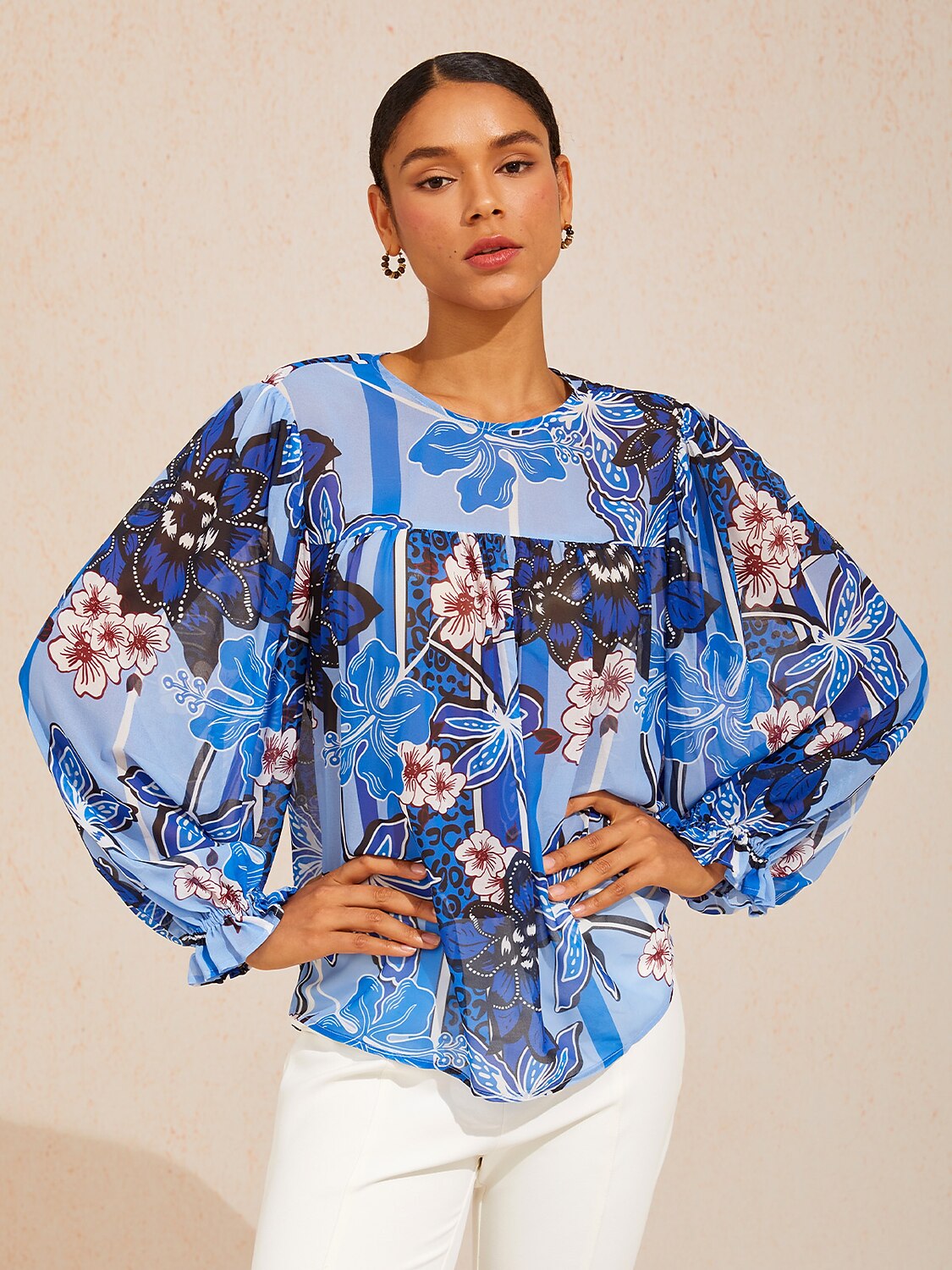 Azure Bloom Flowy Chiffon Blouse