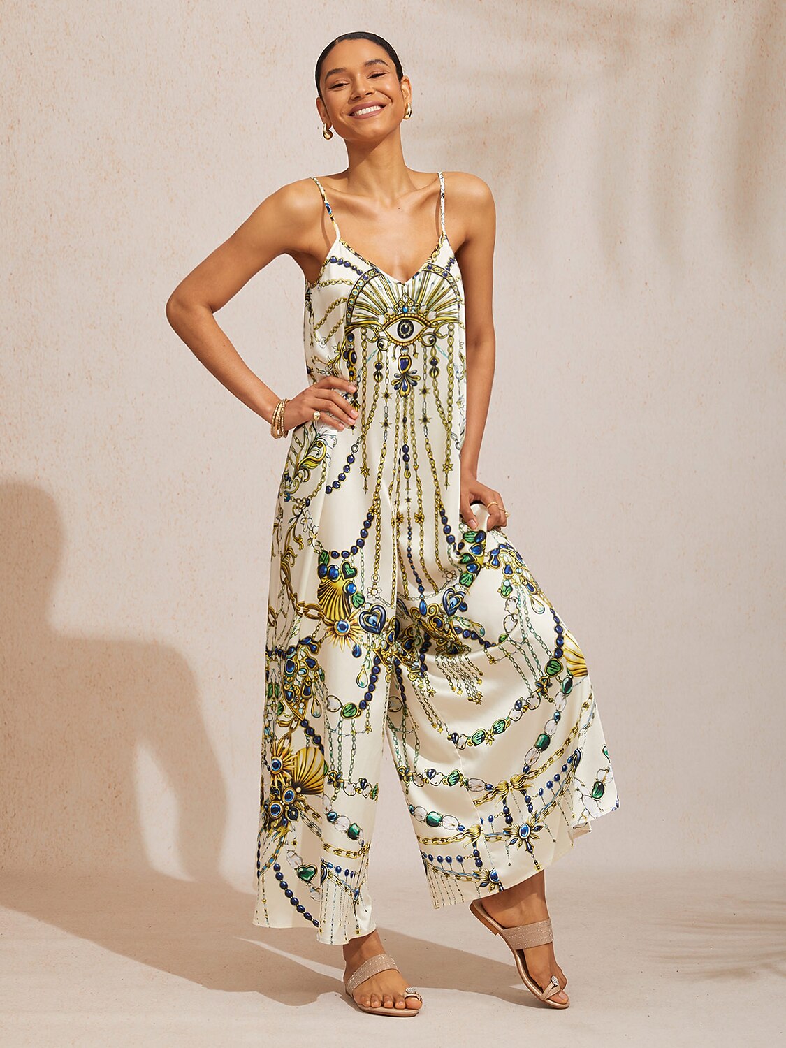 Emerald Empress Silky Satin Cami Jumpsuit