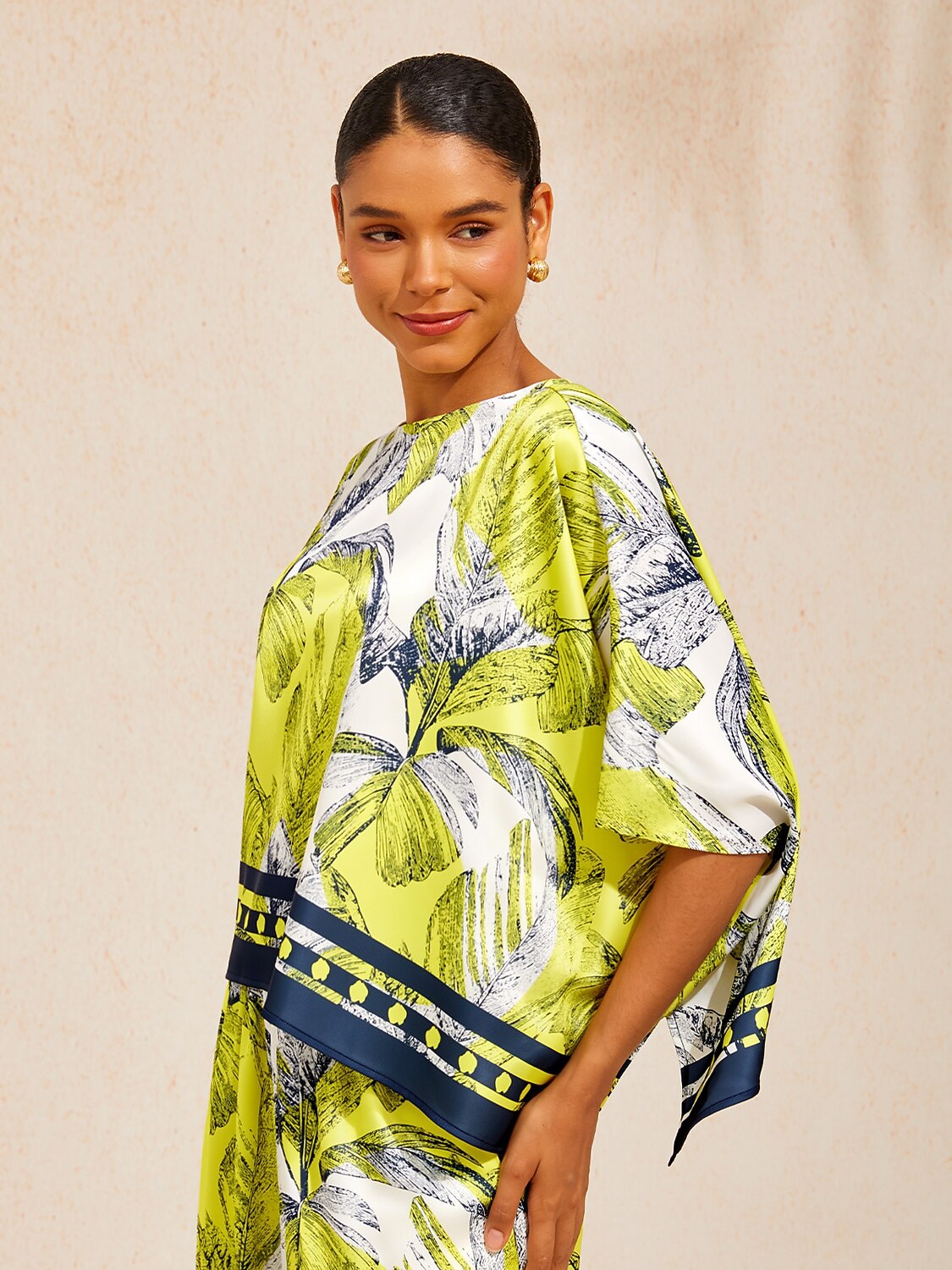 Citrus Palm Luxe Silky Satin batwing Top