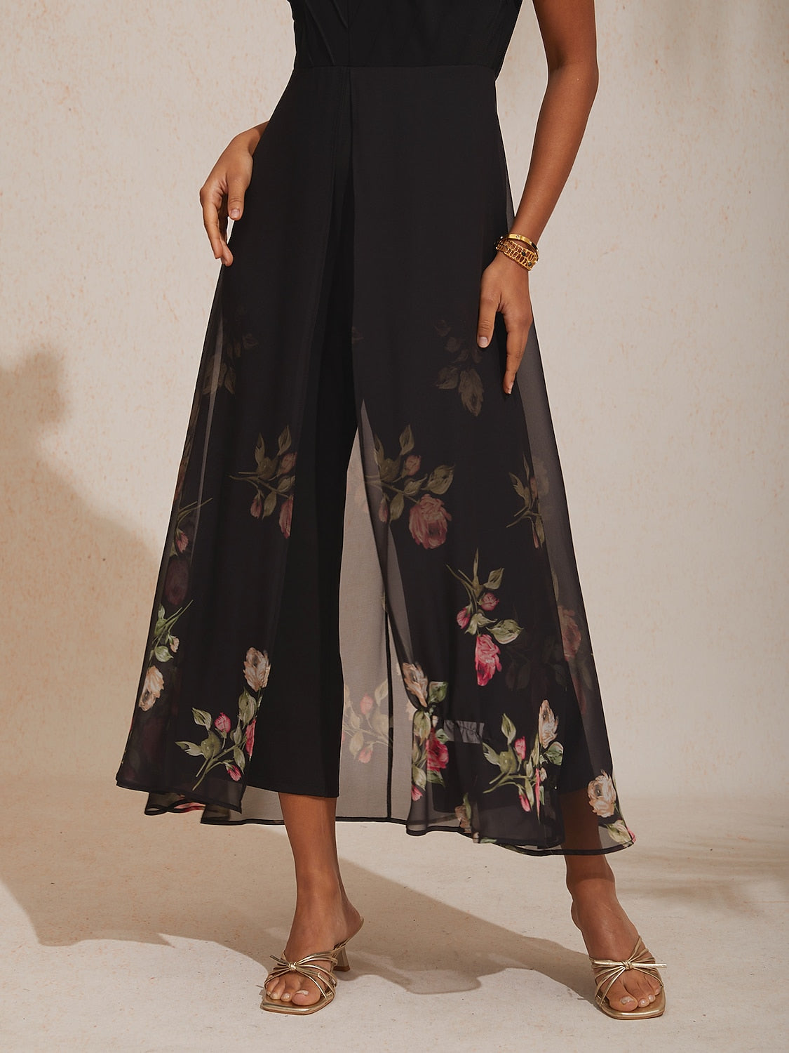 Tencel Roma Gradient Print Patchwork Jumpsuit Vacation Party