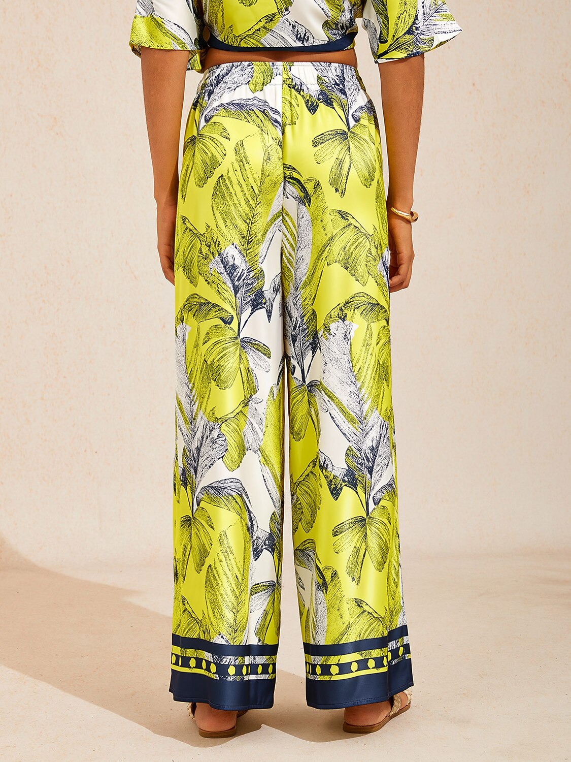 Citrus Palm Luxe Silky Satin Wide Leg Pants