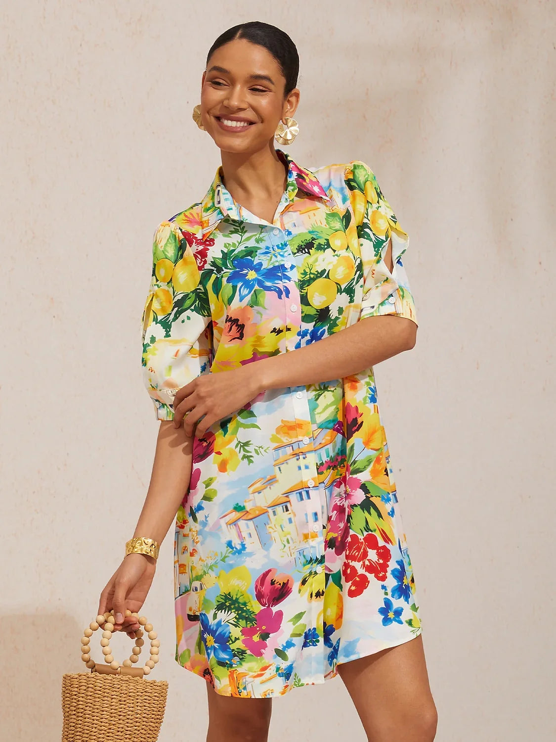 Robe chemise droite en satin soyeux Jardin dagrumes des fêtes