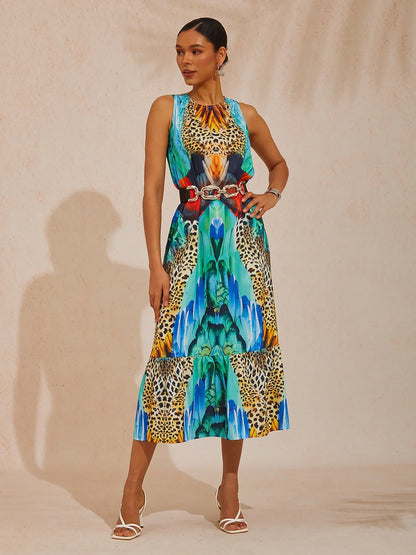 Jungle Wild Party Silky Satin Maxi Dress