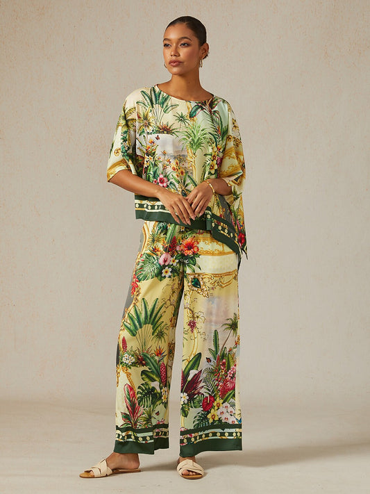 Verdant Garden Muse Silky Satin Dolman Sleeve Top