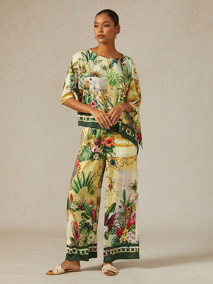 Verdant Garden Muse Silky Satin Wide Leg Pants