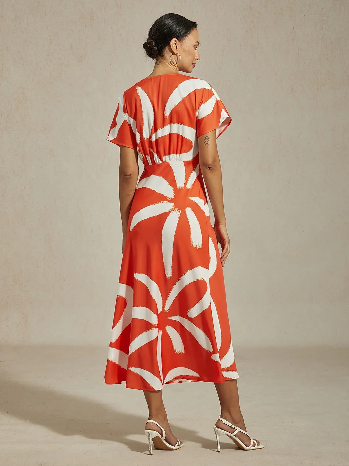 Abstract Floral Print Satin Maxi Dress