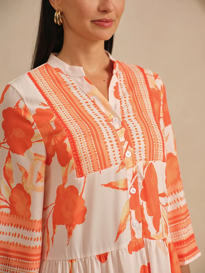 Satin Loose Stand Collar Floral Maxi Dress
