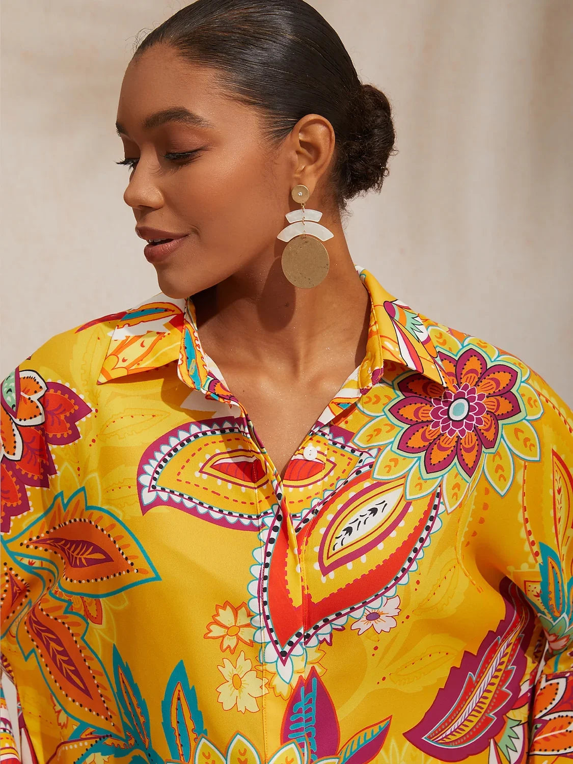 Boho Paisley Flowy Chiffon Short Shirt