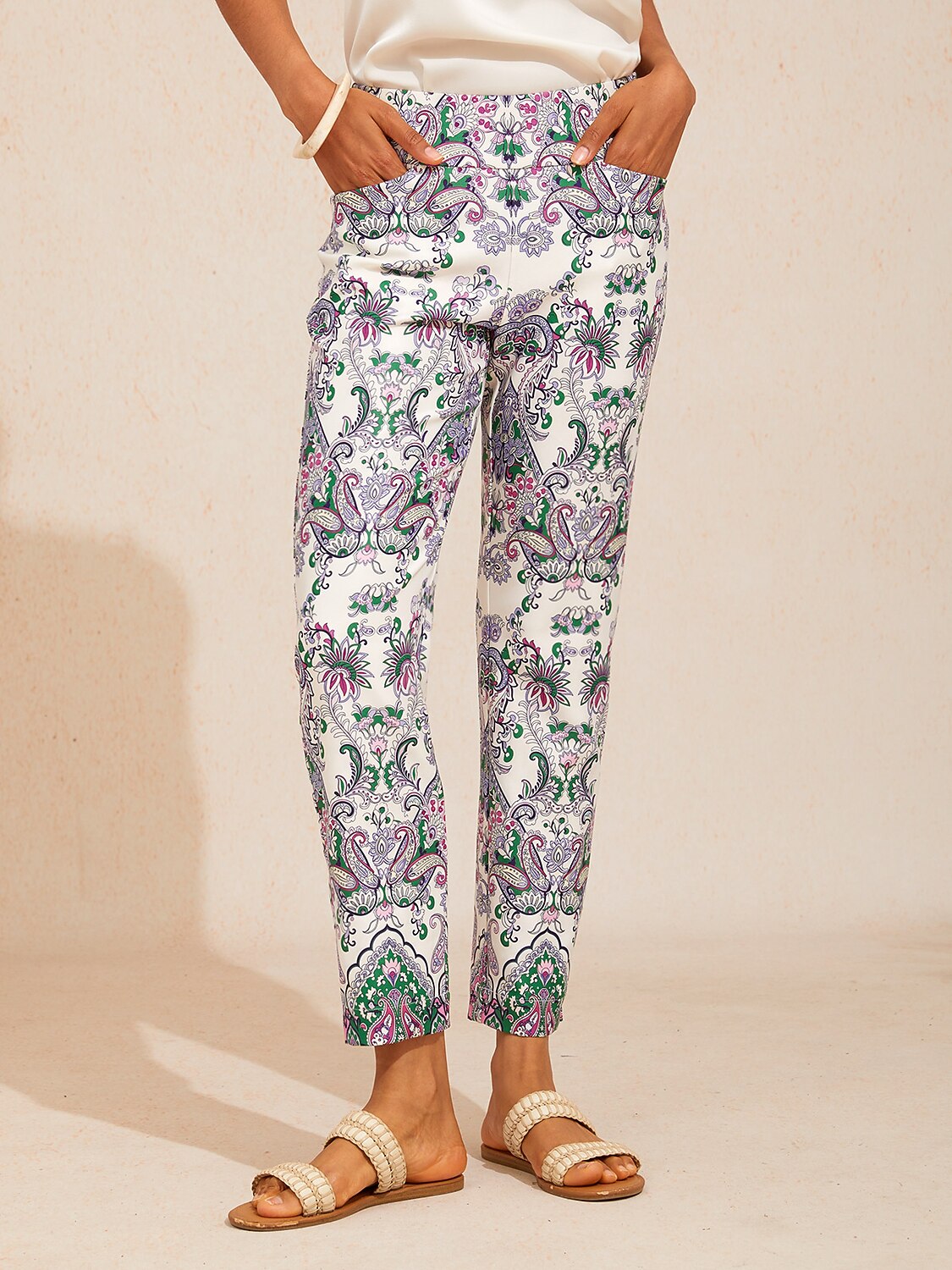 Mint Paisley Flora Stretch Cropped Pants