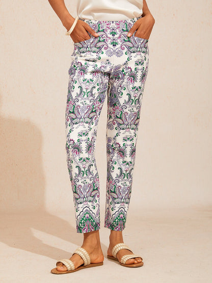 Mint Paisley Flora Stretch Cropped Pants