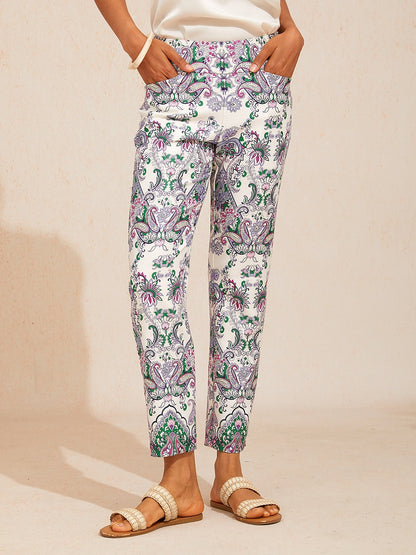 Mint Paisley Flora Stretch Cropped Pants