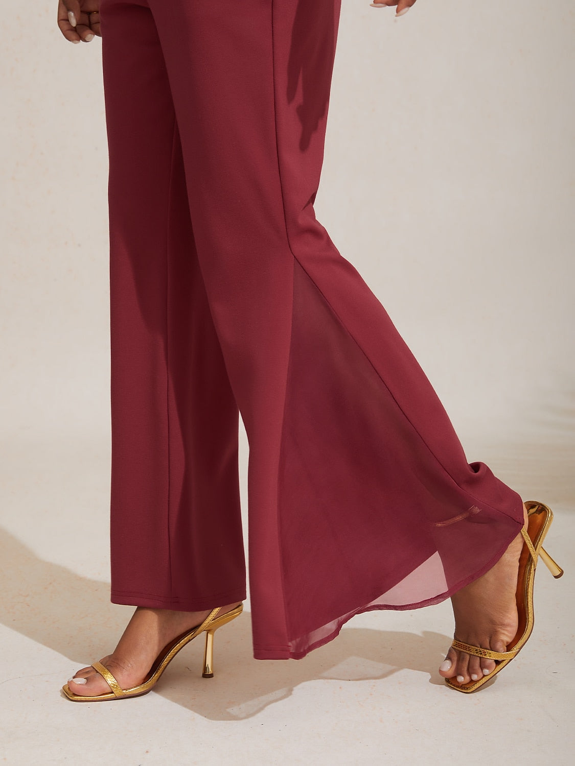 Elegant Chiffon Sheer Panels Flared Pants