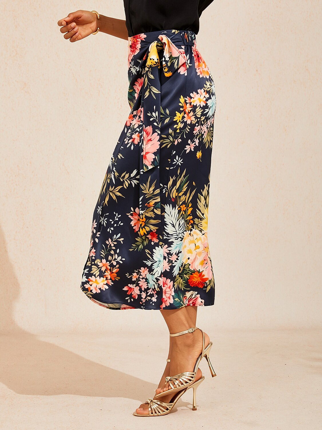 Moonlight Blossom Silky Satin Wrap Skirt