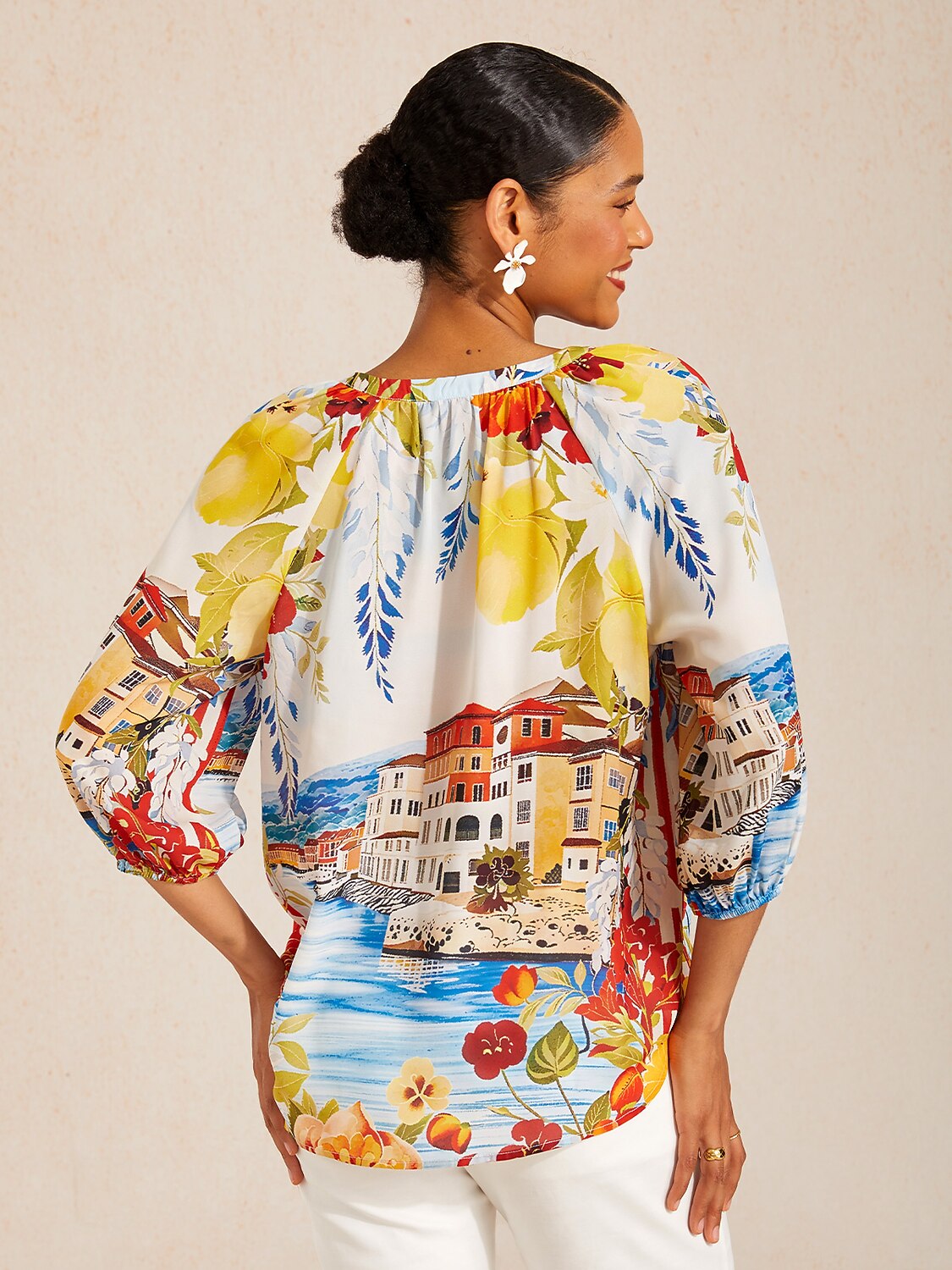 Santorini Summer Chiffon Raglan Sleeve Top