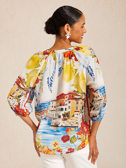 Santorini Summer Chiffon Raglan Sleeve Top
