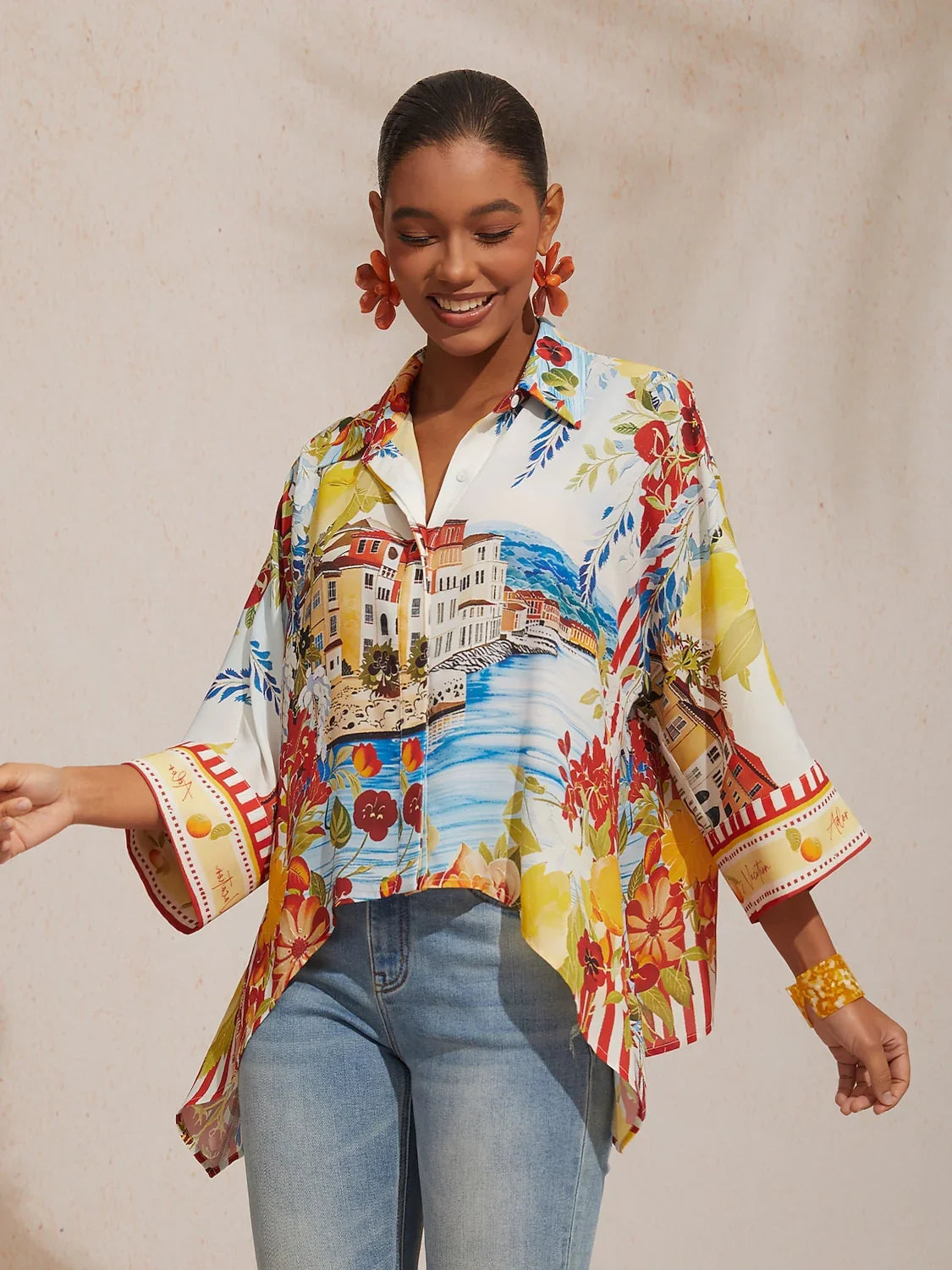 Boho Paisley Flowy Chiffon Short Shirt