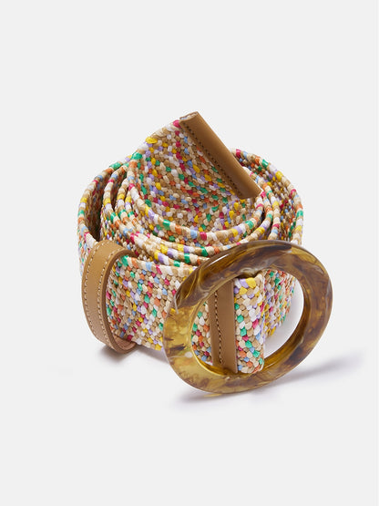 Colorful Stretch Straw Belt with Amber Buckle
