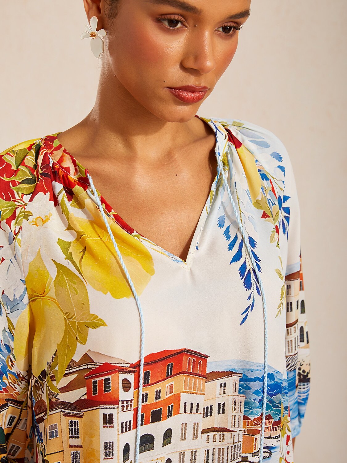 Santorini Summer Chiffon Raglan Sleeve Top