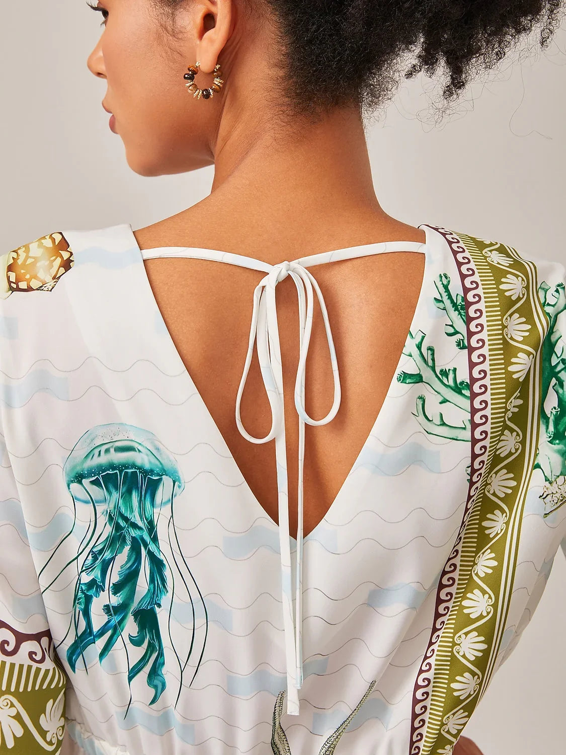 Resort-Style Ocean Print Straight-Cut Mini Dress