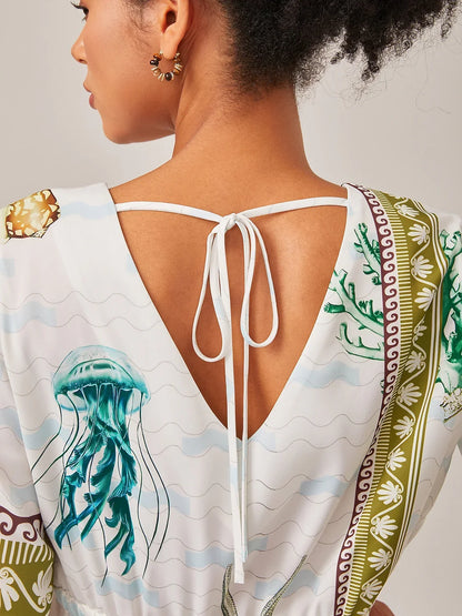 Resort-Style Ocean Print Straight-Cut Mini Dress
