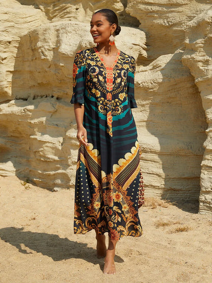 Emerald Empress Flowy Chiffon Straight Maxi Dress
