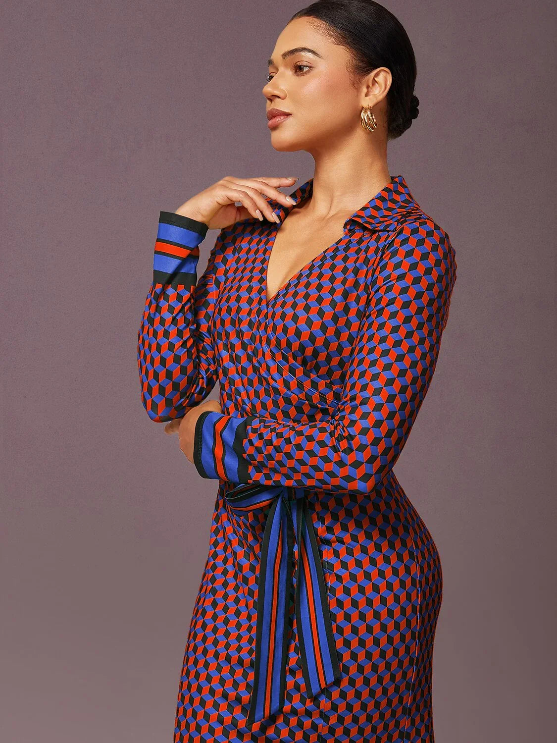 Rose Red Geometric Print High Stretch Dress