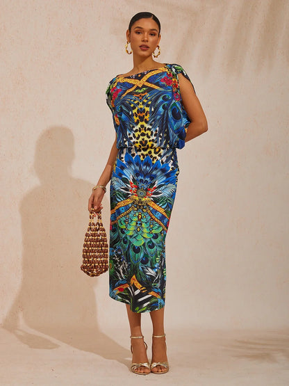 Jungle Wild Party Silky Satin Maxi Dress