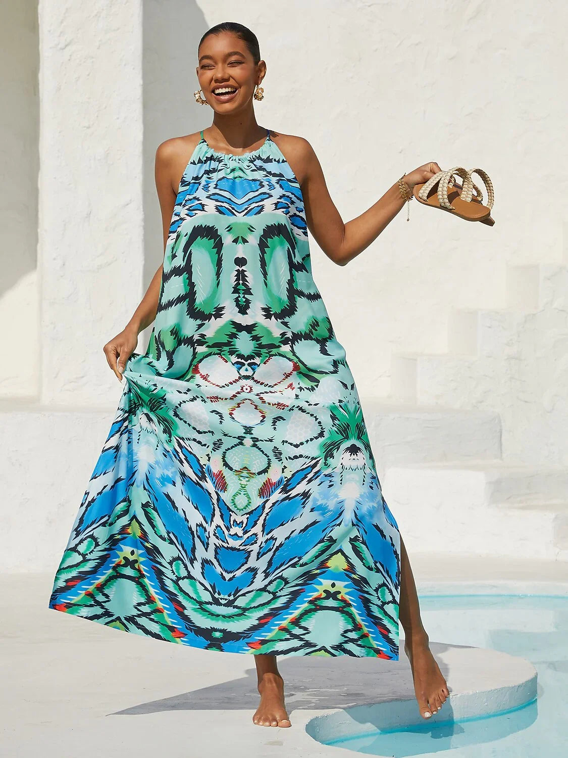 Land of Wonder Vacation Silky Satin Maxi Dress