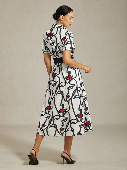 Abstract Art Short Sleeves Casual Shirt Dress